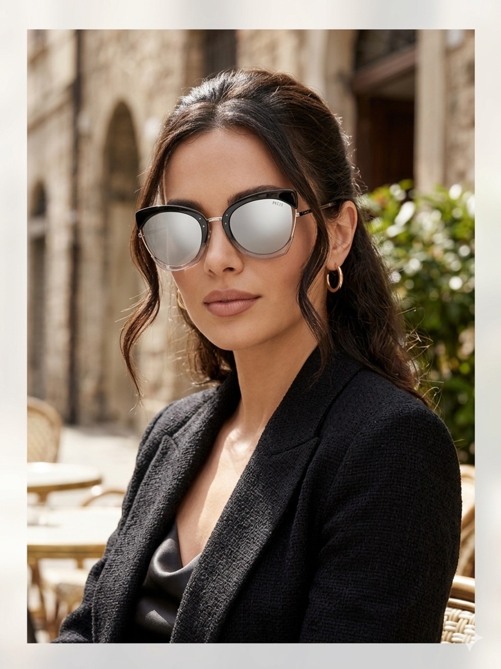 Emilio Pucci EP 0074S 05C Women Mirror Black Cat Eye Sunglasses Gray Lens 55mm